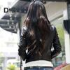 Women Spring Fall Coat Faux Leather Turn-down Collar Zipper Pockets Windproof Zip-up Solid Color Plus Size Long Sleeves Motorcycle Jacket