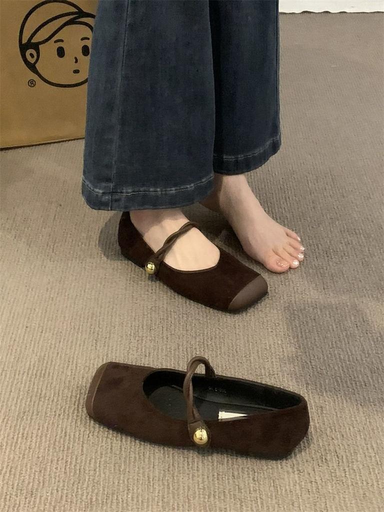 French Mary Jane shoes soft leather Japanese retro suede square head with skirt single shoes large size women's shoes 41-43
