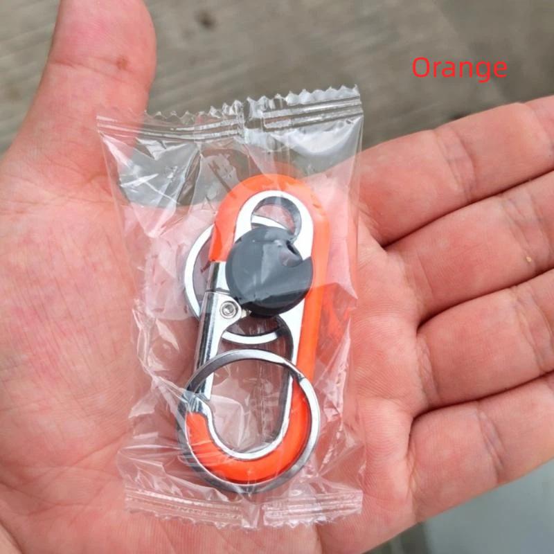 Rotatable Lock Carabiner Keychain Rustproof Metal Double Ring Anti-Lost Key Holder for Camping Hiking Gears