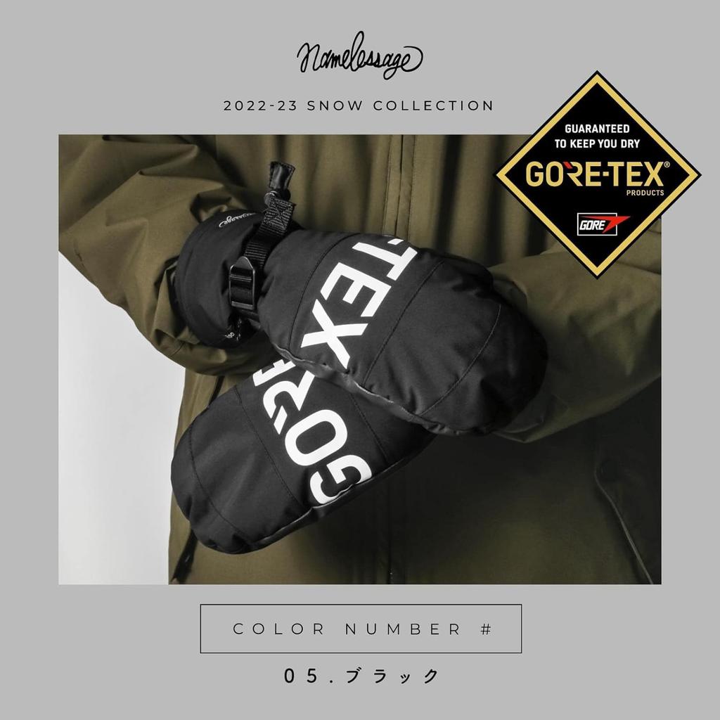 Namelessage Snowboard Gloves for Men and Long Mittens with Inner Size 6 Colors Snow GORE-TEX Women, Gloves, AGE-33M, Black, L, Available, Gloves,