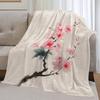 GUOYU Blanket Cherry Blossom Flannel Blanket Gifts for Floral LoverJapanese Watercolor Flower Branch Throw Blankets with Beige Backgroundfor