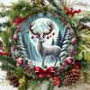 Vintage Rustic Christmas Tin Sign Wall Art Round Metal Plaque Winter Deer Holiday Home Decor
