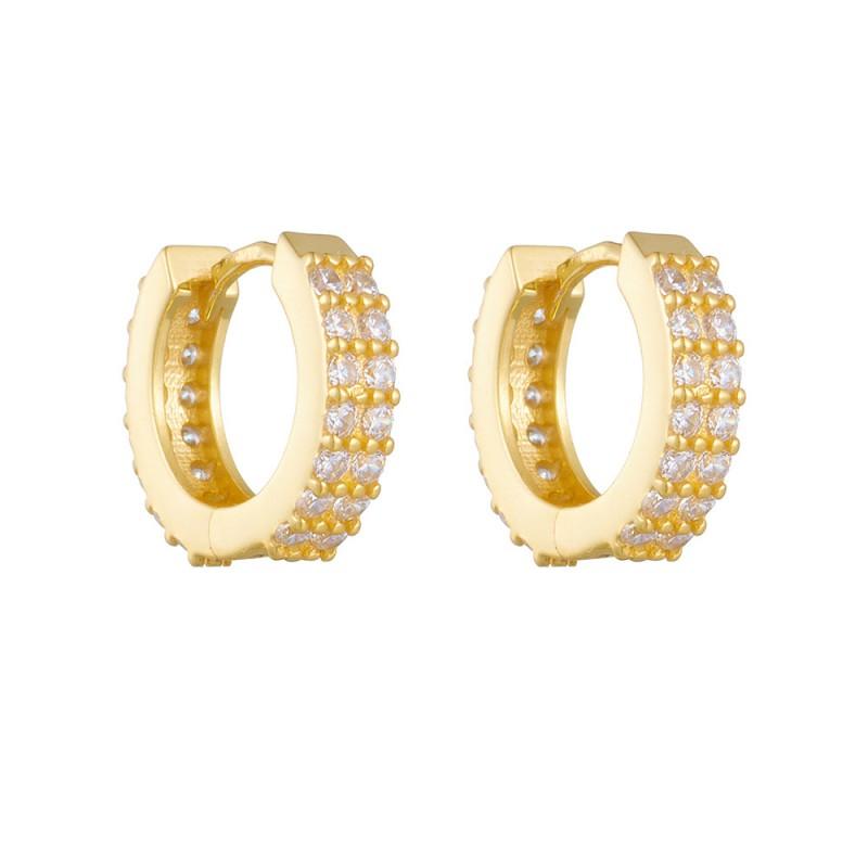Minimalist Double Row Zircon Stud Earrings Women Sterling Geometric Hoop In White Yellow 925 Sterling Silver