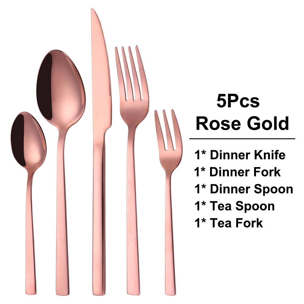 Black Cutlery Stainless Steel Western Tableware Mirror Knife Fork Spoon Dinnerware Kitchen Utensils 1/2/3/4/5 Set Flatware Plate