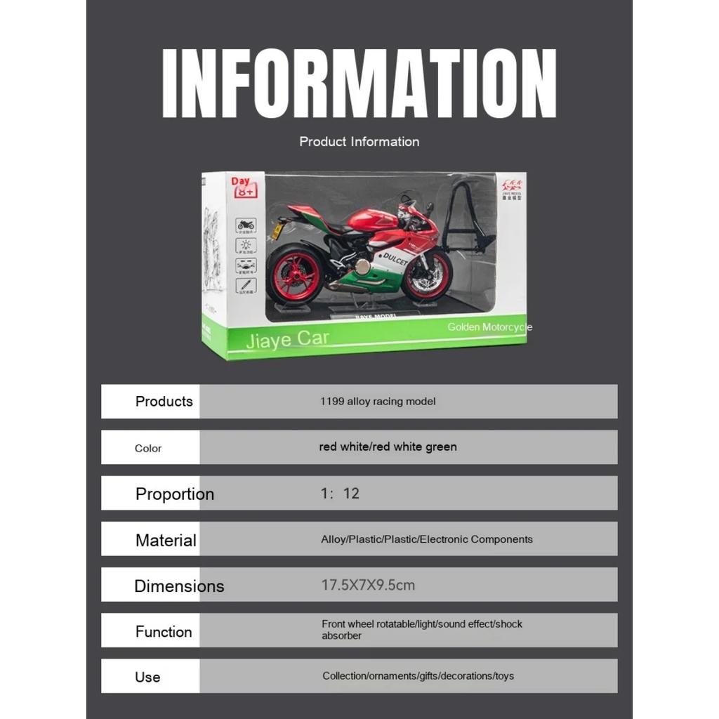 1/12 Metal Die Cast Ducati 1199 Panigale S Motorcycle Model with Display Base Collection Home Ornament Boy Gift