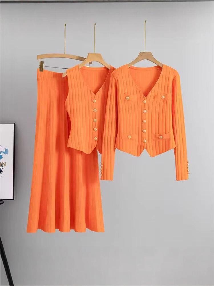 Conjunto de Falda Midi de Punto Ajustado Estilo Coreano - Colección Otoño/Verano 2025 para Mujer