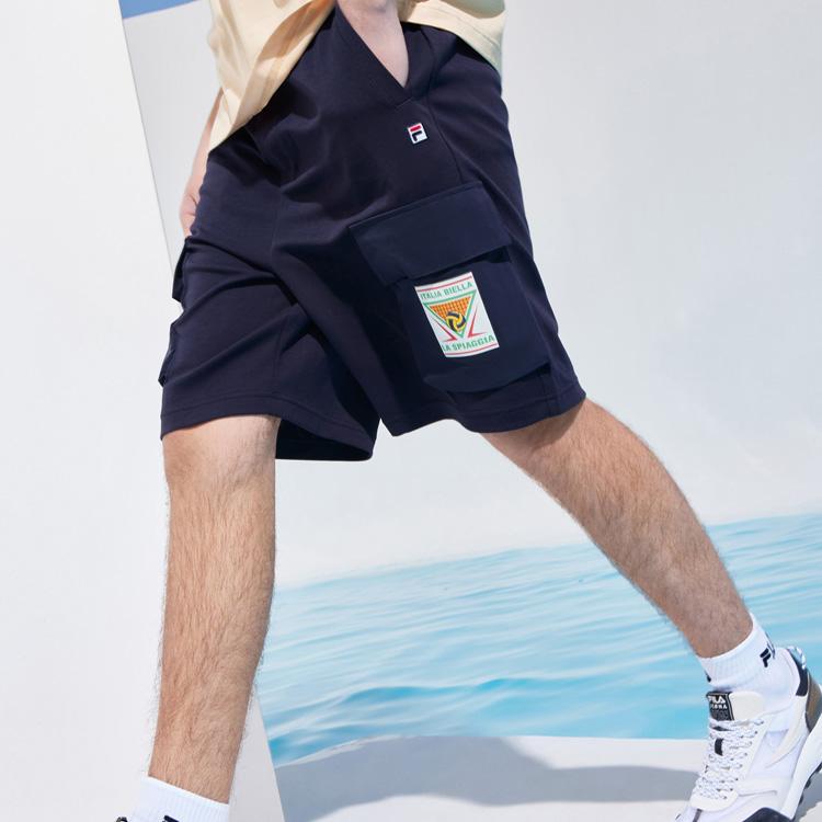 FILA Logo Print Multi-Pocket Loose Shorts Men Bottoms Heritage-Blue F11M128655F-NV
