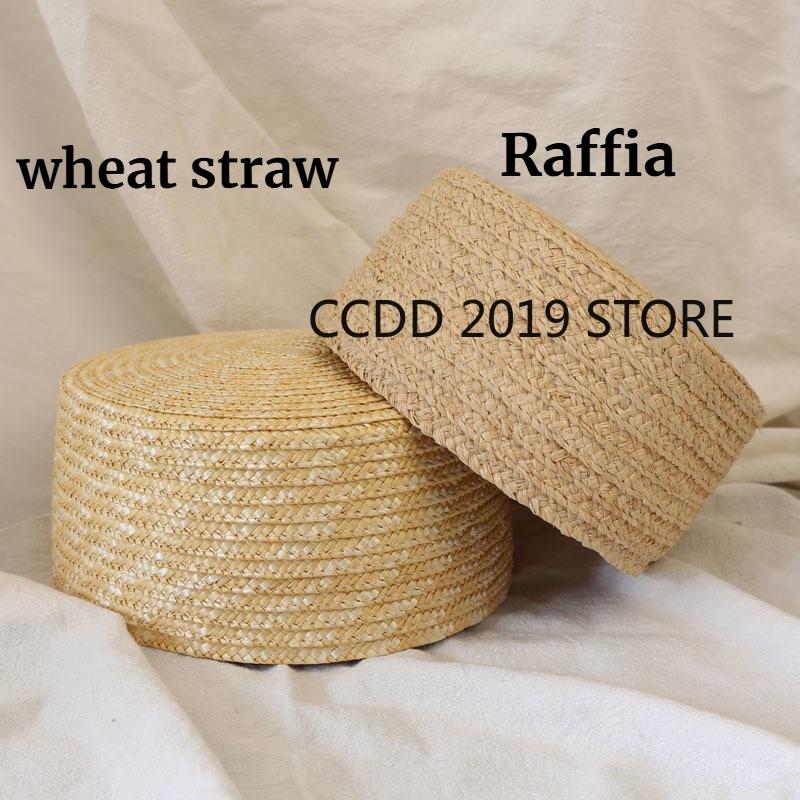 Garden Supplies My Women's 2026 Summer New 100% Raffia Fedoras Hat Flat Top Berets French Retro Pillbox Hat S Vacation Beach Natural Straw Hat