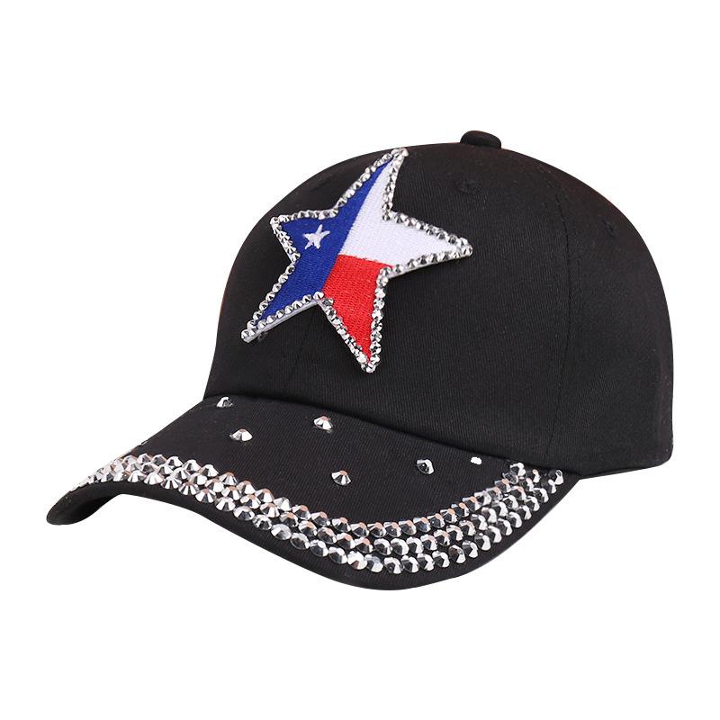 New Rhinestone Five-pointed Star National Flag Baseball Cap European and American Trendy Personalized Sunshade Cap Soft Top Casual Sunscreen Cap
