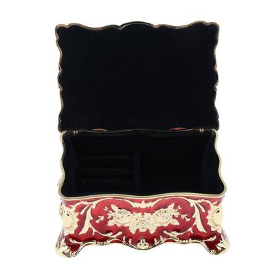 Ornate Vintage Floral Metal Trinket Jewelry Box Gift Storage Organizer Cases - Red