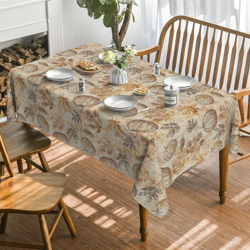 Horaldaily Fall Tablecloth 60×84 Inch Rectangular, Autumn Harvest Maple Leaves Pumpkin Washable Seasonal Table Cover for Party Picnic Dinner Decor