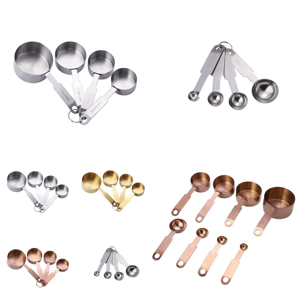 Elegantes 4-teiliges Messbecher- und Löffelset aus Edelstahl für modernes Küchenbacken