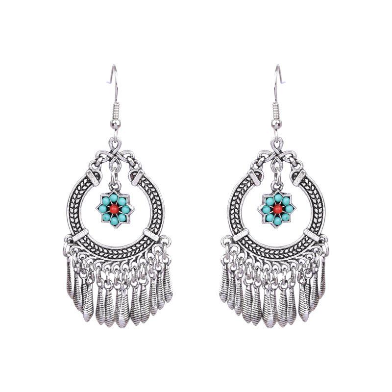 Vintage Chinese Tassel Earrings: Yunnan Dai Style with Tibetan Silver for Women