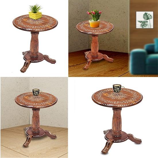 60.96cm Wooden Round Beautiful Design Carved Side Table Coffee  Table Outdoor Table