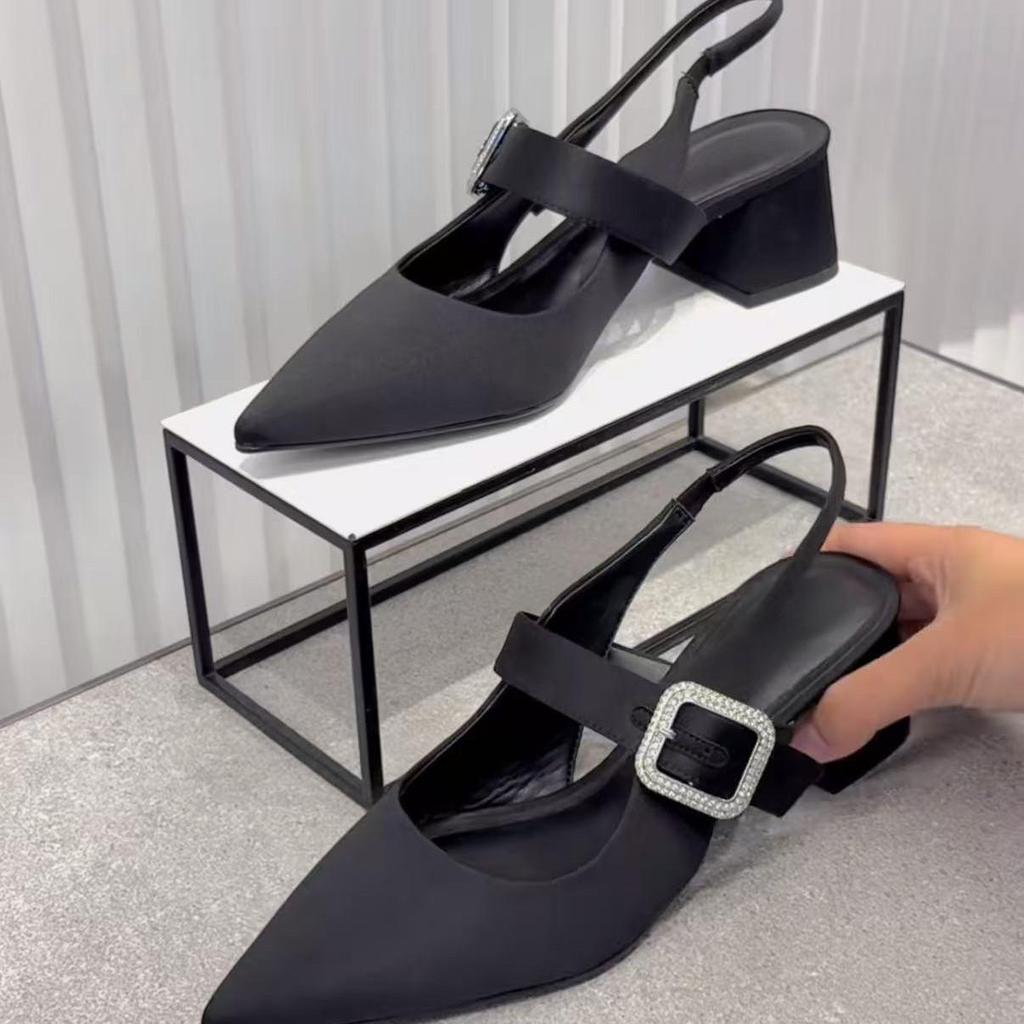 In Stock: CHENGMAIZU Autumn Rhinestone Pointed-Toe High Heel Shoes, Back Strap, Closed Toe, Women's Style K-0231