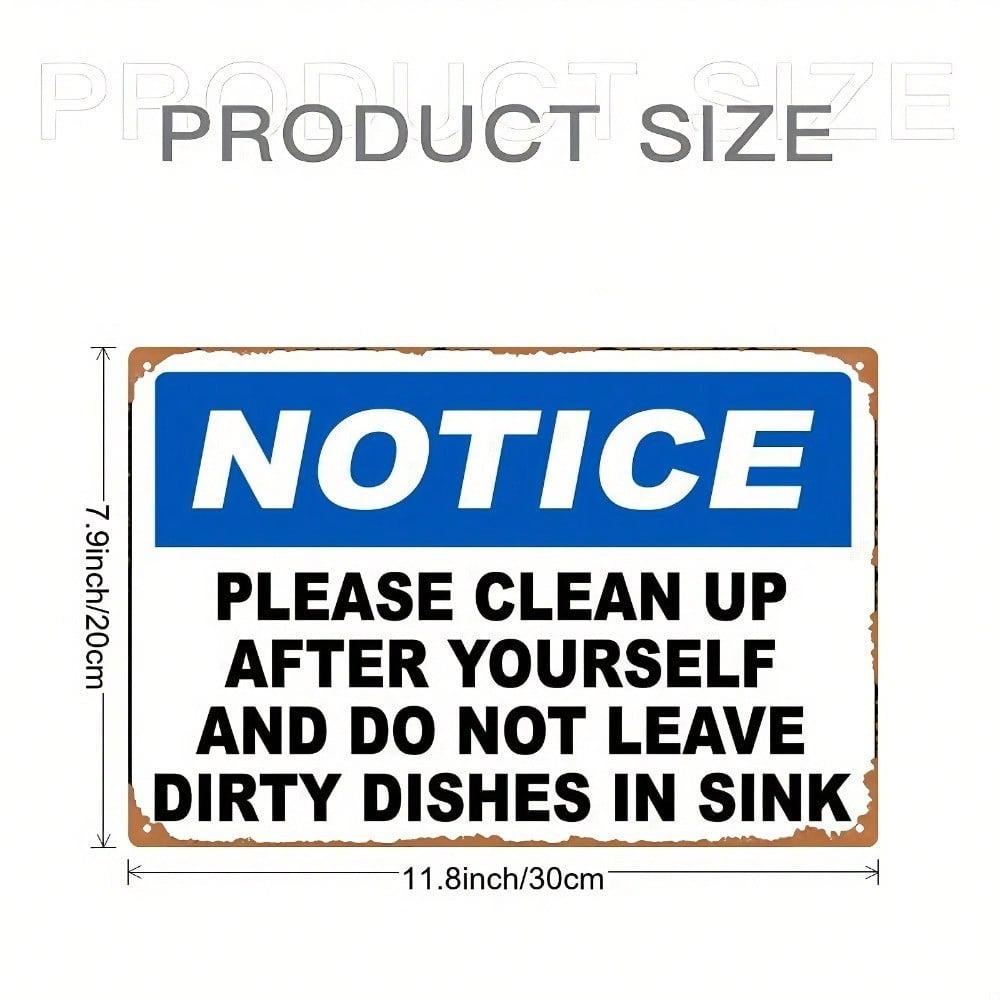 Vintage Metal Sign Please Clean Up After Yourself Rustic Blue White Kitchen Decor