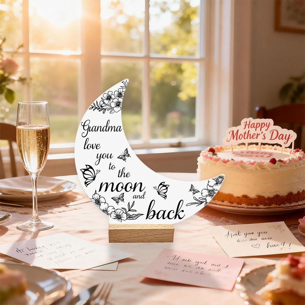 Black Gold Desktop Ornament with Wood Base Decorative Figurine 3D Moon Decorative Ornaments  Gift