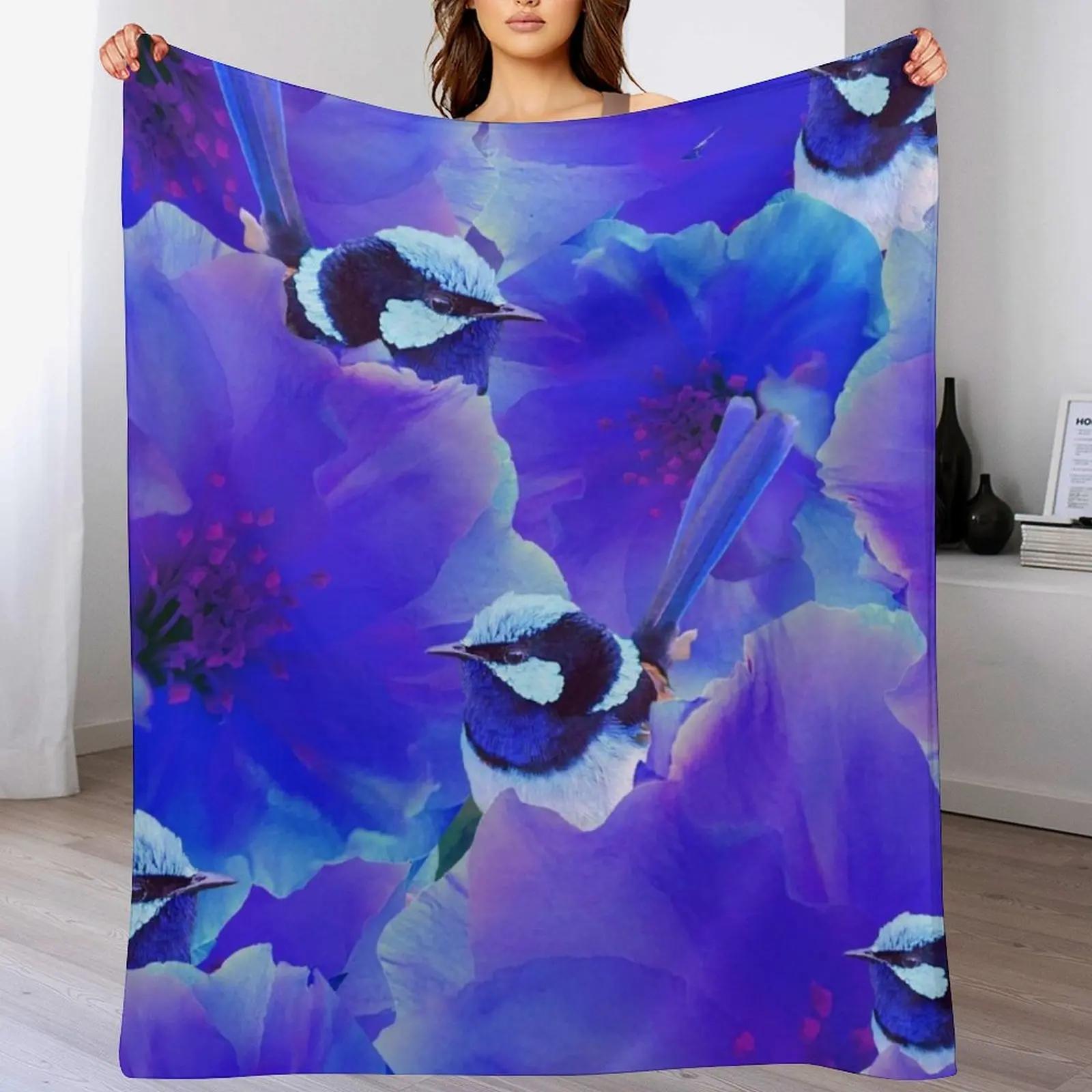 

Bluetiful Spot the Wren Blossom Floral Blue Wren Behind Black Throw Blanket Plush Fuzzy Cozy Blanket for Couch Sofa 102x76cm(40x30in)