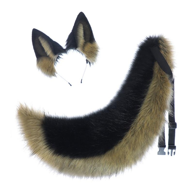 Katzen Kostüm Zubehör Kunstpelz Fuchsschwanz und Ohren Stirnband Set Tier Halloween Cosplay Kostüm für Damen Herren Geschenke