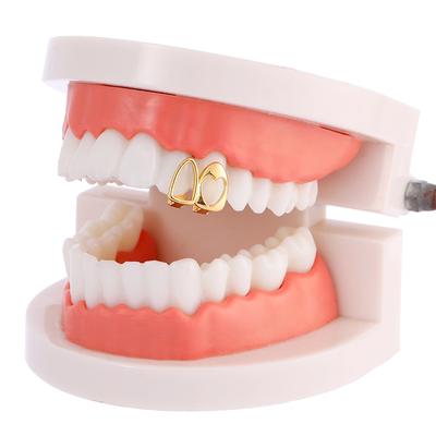 1/2 Stück Gold/Silberfarben Alltagstauglicher Zahnschmuck Dental Grillz Hip Hop Hohlherz Zahn Grillz Für Frauen