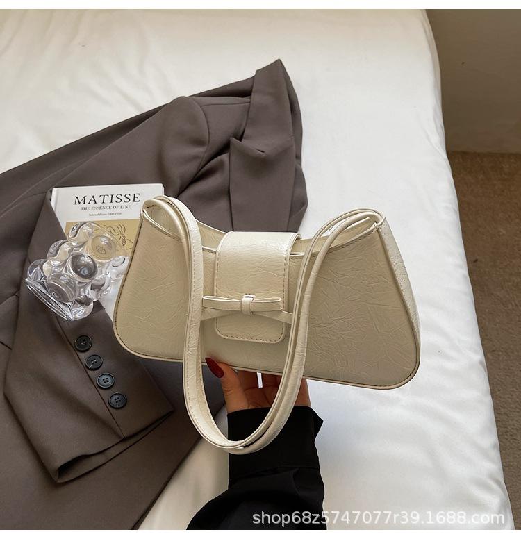 Textured Underarm Bag 2025 Summer New Women's Bag Retro Bow Handbag Try Niche Shoulder Bag