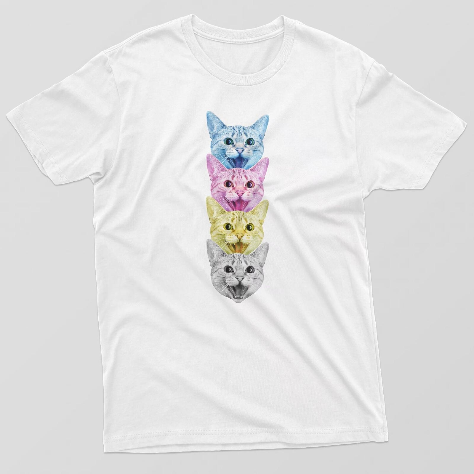 CMYK Cat T-Shirt Mens Womens Tees Top – Funny Retro Pet Lover Tee, Cool Colorful Animal Joke S