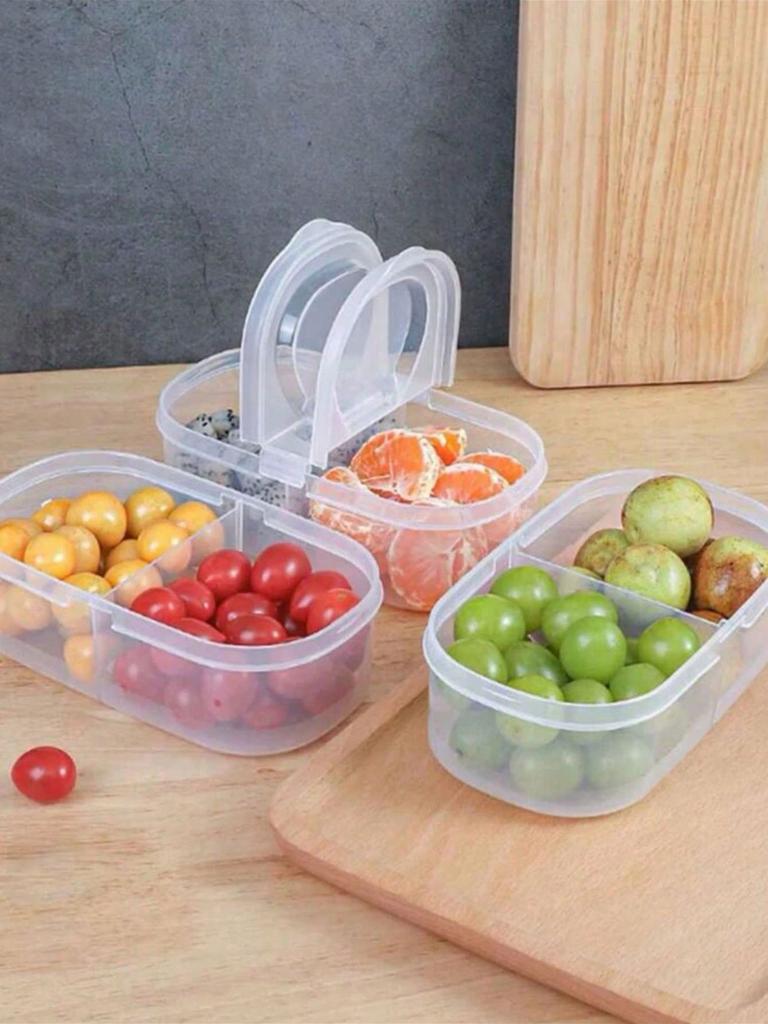 Double-Grid Food Storage Box, Minimalist Clear Storage Box For Kitchen,Kitchen,Summer Beach Party,Food,Camping,Organizer,Room Decor,Kitchen Items.