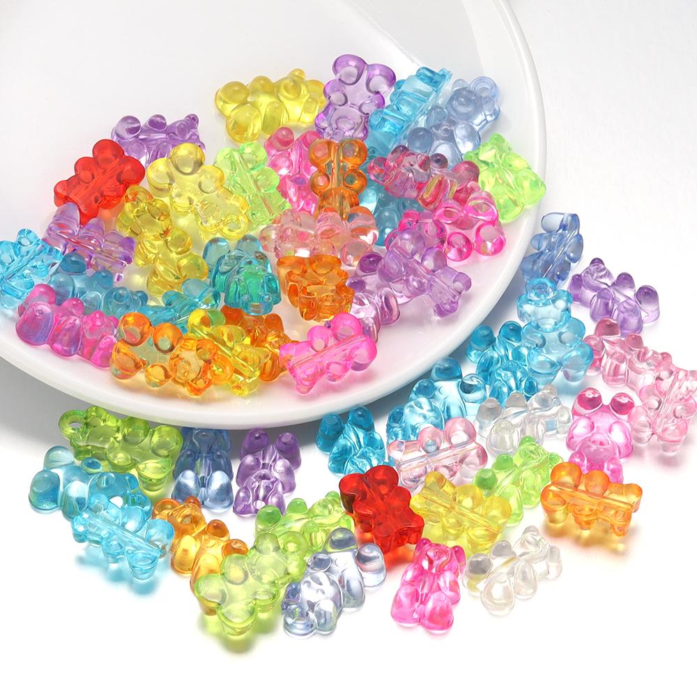 50pcs Colorful Bear Acrylic Beads Cute Transparent Gummy Bear Series Bead For Jewelry Making DIY Bracelet Earring Christmas Gift