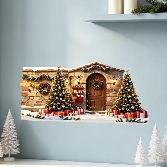 Snow Scene Sticker Christmas House Wall Sticker, Removable Self-Adhesive Decoration Decal Decal, PVC Waterproof Decorative for Holiday Window Stickers