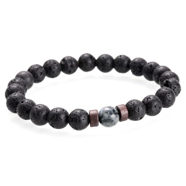 Volcanic Stone & Moonstone Men's Beaded Bracelet with Obsidian Accents