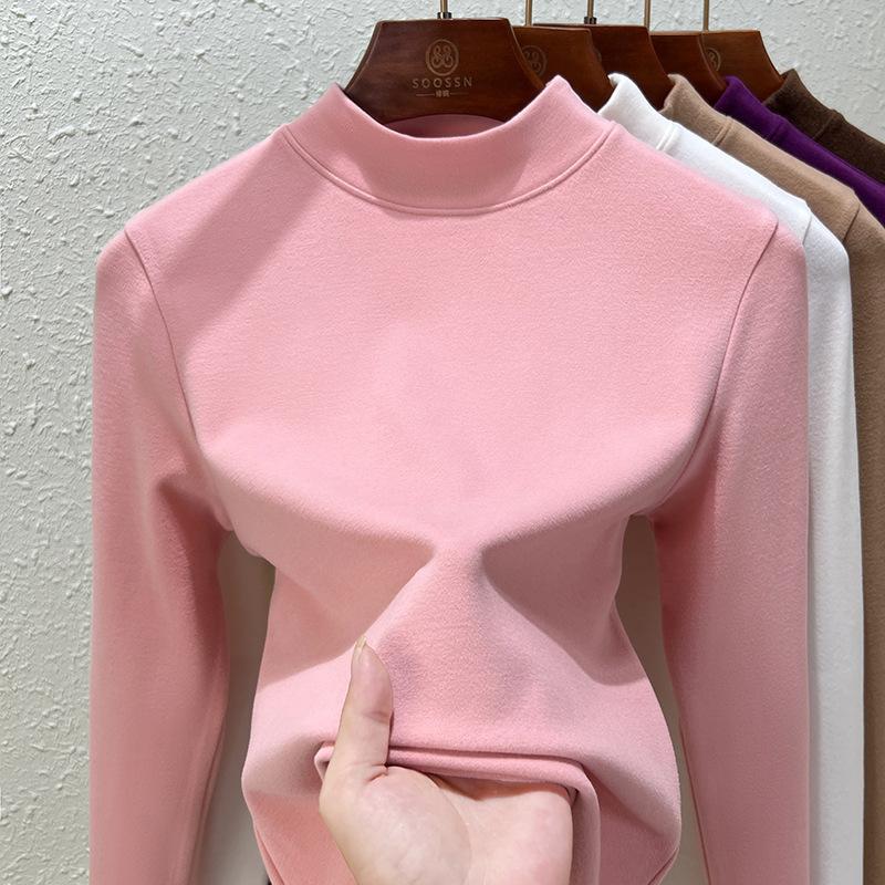 Crew neck German velvet bottoming shirt women's spring and summer new double-sided integrated velvet thickened slim-fitting long-sleeved inner top