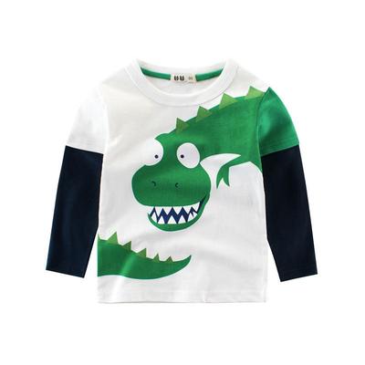 Spring Kids Long Sleeve Dinosaur Pullover T-shirt for Boys - Round Neck Children's Base Layer