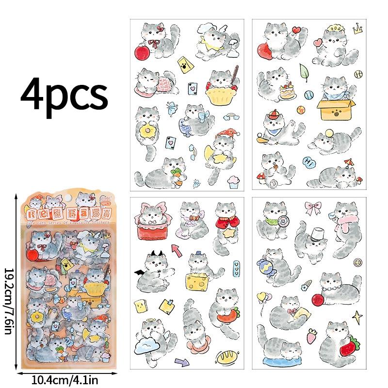 Kawaii Cat Stickers Cartoon Animal Stickers Student DIY Scrapbook Decals Handbook Cute Korean Nail Sticker Aesthetic Stationery