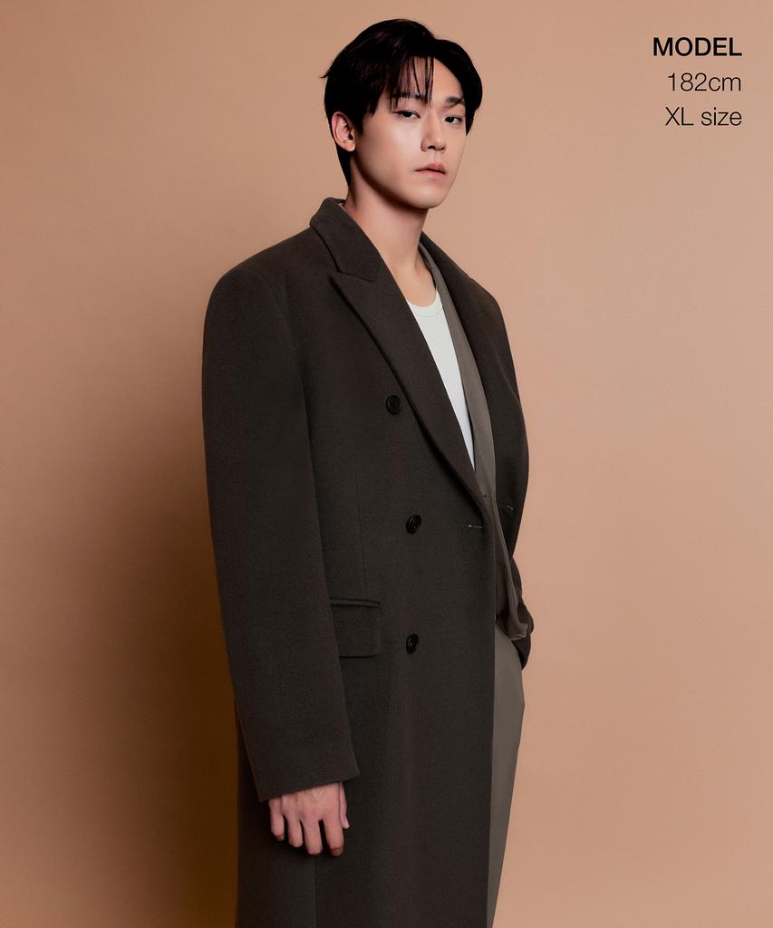 Musinsa Standard Cashmere Blend Masculine Double Chesterfield Long Coat [Khaki Brown]