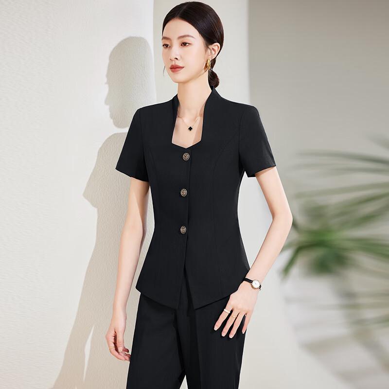 Tluoman New Chinese Style Professional Short-Sleeve Suit Set for Women 4XL