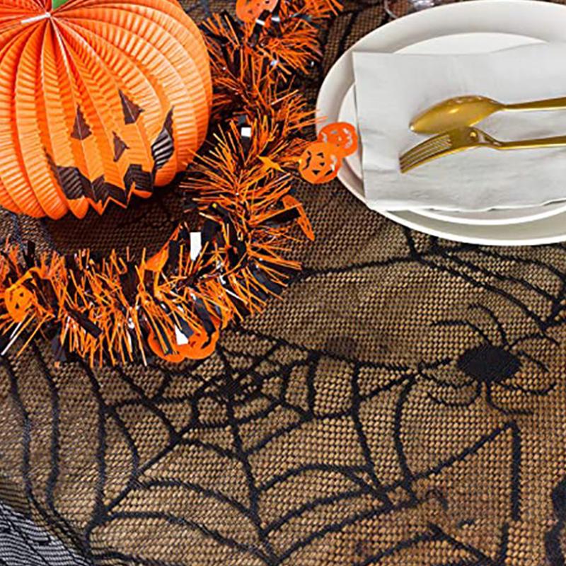 1Pc Halloween Horror Prop Polyester DIY Spider Web Black Table Cloth Lace Tablecloth Home Decor