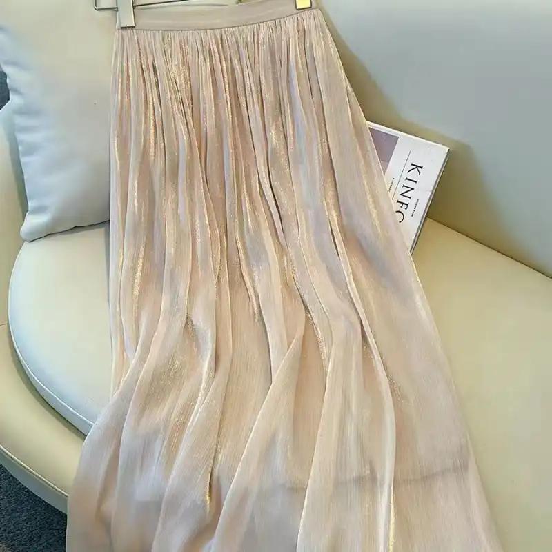Skirt for Women Shimmer Tulle Casual Versatile Elastic High Waist Long Loose Solid Color Trousers Stretchy Slim Skirt