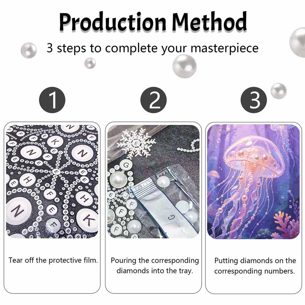 Framed Pearl Painting Kit Jellyfish Ocean DIY 3D Bead Canvas Art Creative Leisure Craft Home Decoration Wall Decor Elegant Fantasy Artwork