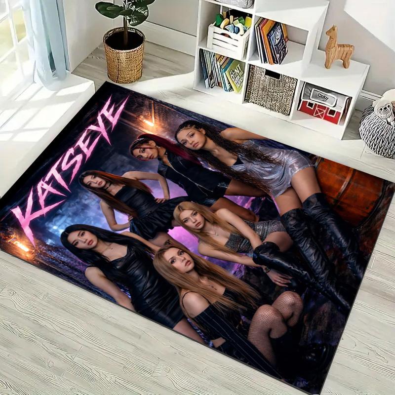 KATSEYE K‑pop Girl Group Character Poster Print Area Rug Non‑Slip Rectangular Floor Mat Kpop Fan Home Decor for Gaming Room Living Bedroom