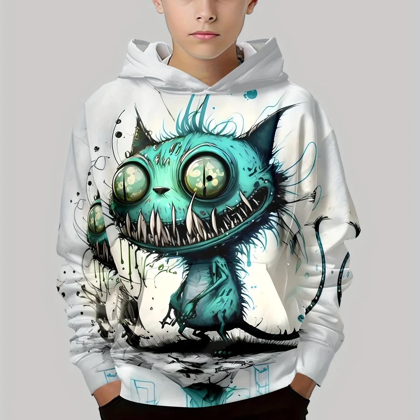 

Детская одежда Толстовки с капюшоном с длинным рукавом Детская толстовка с рисунком из мультфильма Детская мода с принтом кота Летняя одежда для девочек Топ для мальчиков 160CM