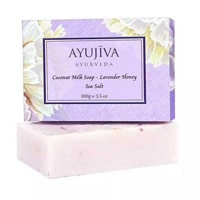 Hindistan cevizi sütü, lavanta, bal ve deniz tuzu ile sabun (100 gram), Lavanta Balı Deniz Tuzlu Lüks Klasik Hindistan Cevizi Sütü Sabunu, Ayurveda