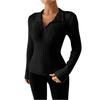 Women's Fashion Casual Long-Sleeved Solid Color Slim Fit V-Neck Nibbed T-Shirt Ladies T-Shirt Tops