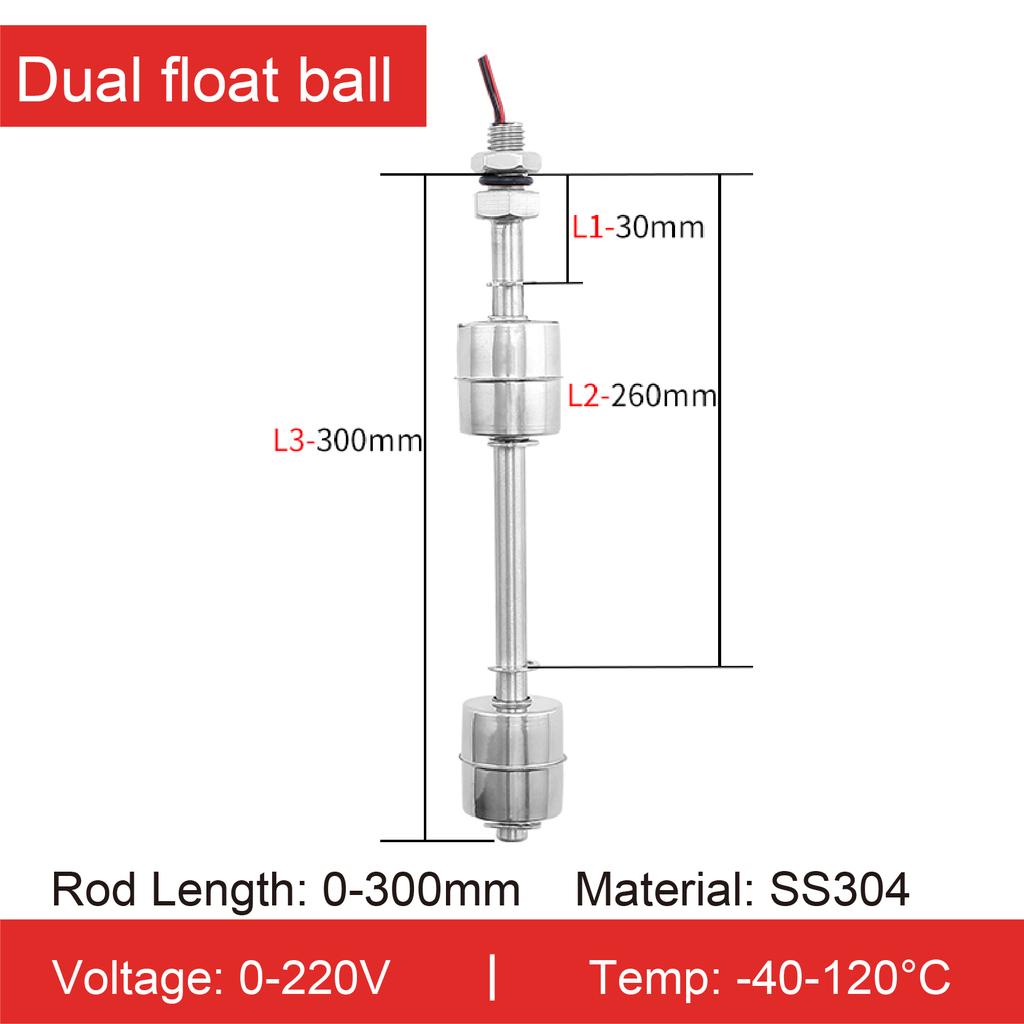 304 Stainless Steel Dual Float Switch Liquid Level Controller, Water Level Sensor for Tank, High Low Liquid Level Switch