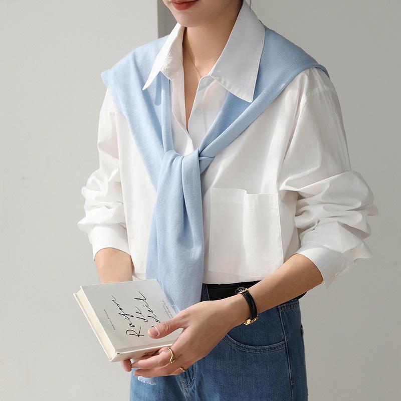 2026 Retro Korean Style Dark Blue Sun Protection Long Sleeve Shirt - Women's Slimming, Loose Fit, Simple Fashion.