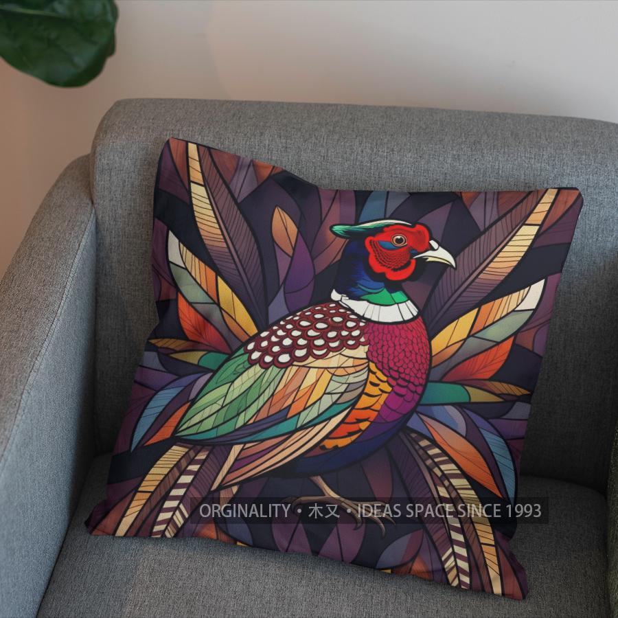 2D Stained Glass Style Pheasant-Patterned Pillow Cover Pattern Cushion Cover Suitable For Sofa Bedroom Car Pillow Cover