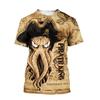 Men'S  Summer 3d Printing  Printed O-Collar Short Sleeve T-Shirt Ocean Octopus Art Personality Retro Plus Size Loose Top