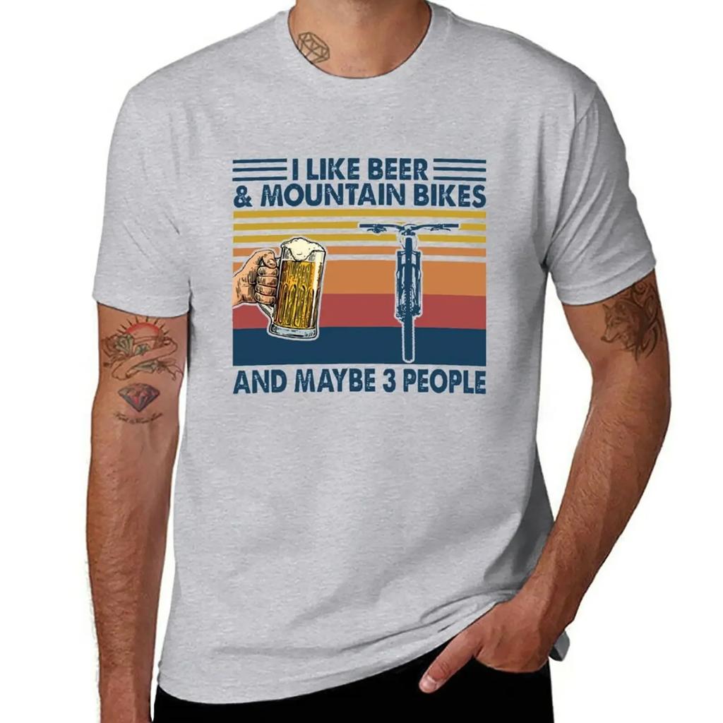 Vintage MOUNTAIN BIKING I Like Beer & Mountain Bikes and Maybe 3 People T-Shirt Sublime T Shirts for Men Graphic
