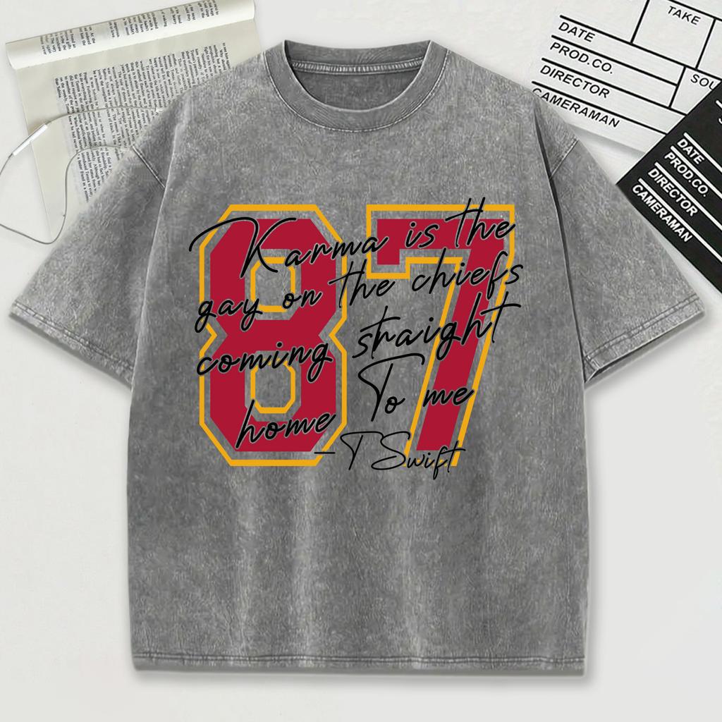 The Red Number 87 Pattern Washed Male Tee Shirt Loose Soft T-Shirt Comfortable Cotton Short Sleeve Unisex Crewneck Streetwear