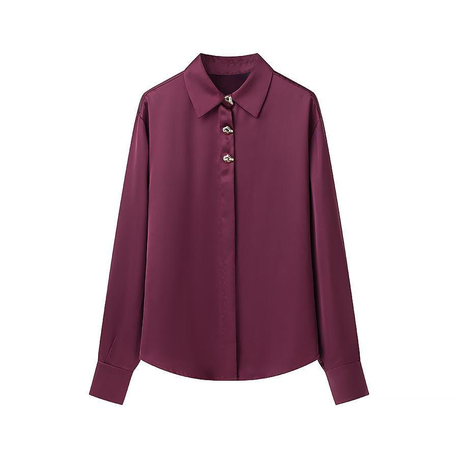 European and American style, new women's clothing, classic gold button-trimmed silk satin shirt 2138748712.