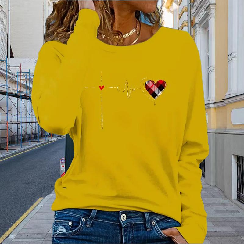

Топы для женщин Big Love Circuit Print Round Neck с длинным рукавом футболка осенний повседневный тонкий пуловер женский топ с длинным рукавом 6XL жёлтый